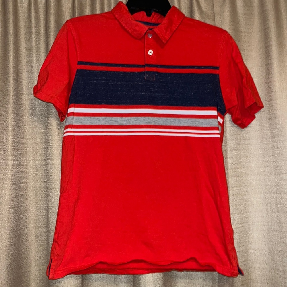Wrangler Boys XXL (18) Red Polo with Navy, White, Gray Stripes